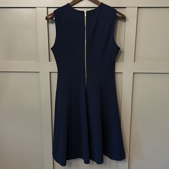 CALVIN Klein A-Line Career Office Dress Dark Navy Gold Button Shoulder Size 8 - Picture 8 of 11